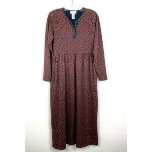Vtg Jones New York Maxi Prairie Dress Size SP Petite Brown Soft Knit Cabincore